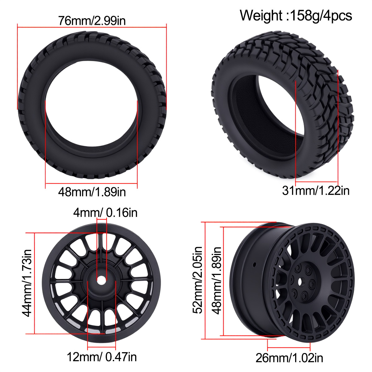 1.9inch 75*31mm Rubber Plastic - Rc Hobby Engine recension och pris