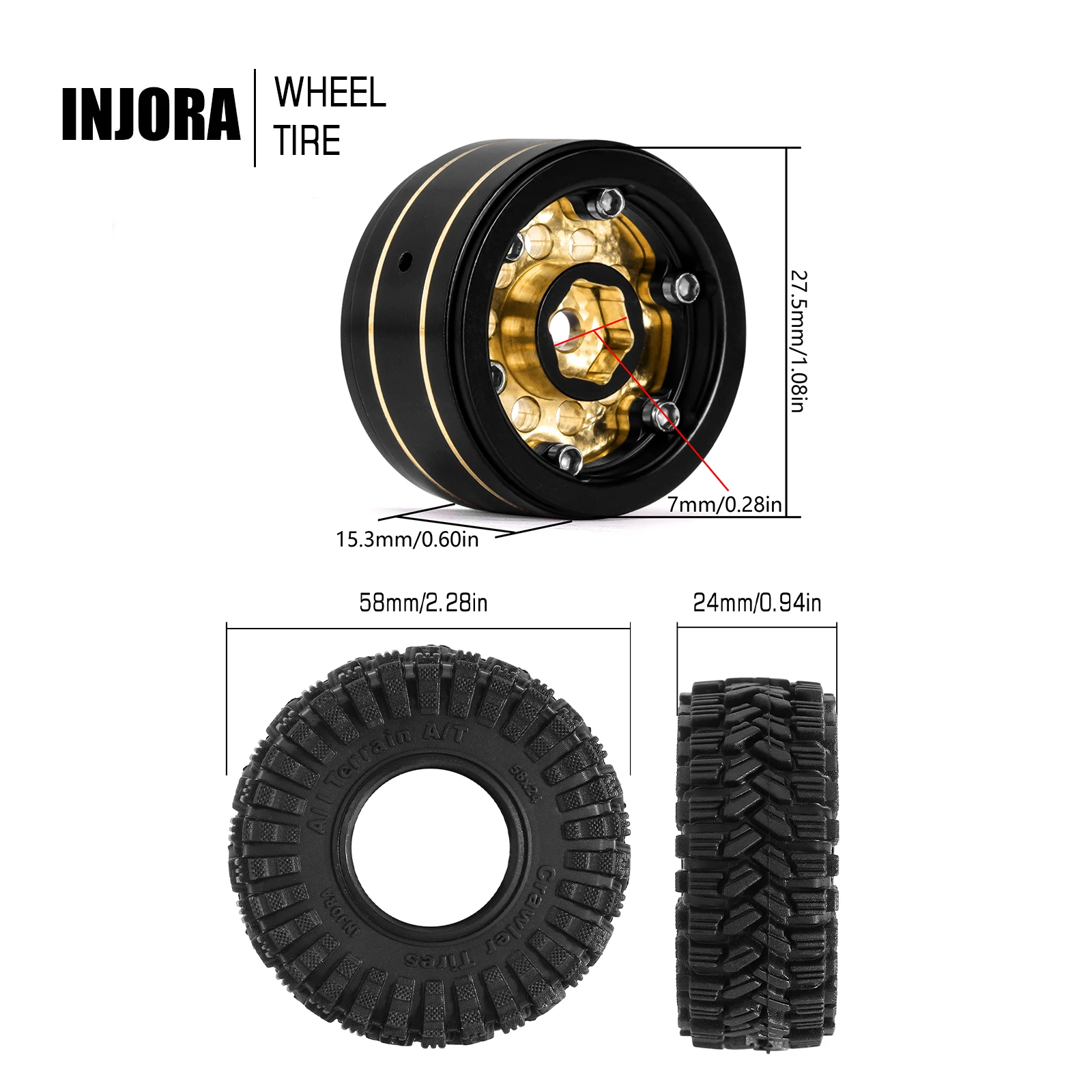 INJORA Black Coating Brass 1.0 - Wheel Hex Adapter recension och pris